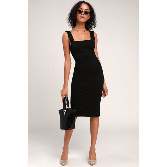 Lulus Dresses & Skirts - Lulus Persuasion Black Ruffled Bodycon Midi Dress - Size M